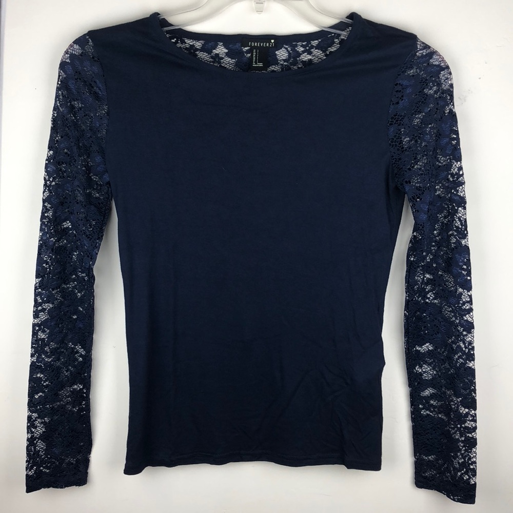 F21 Navy Blue Lace Top
